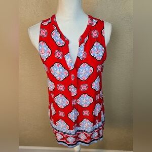 Crown & Ivy Red and Blue Geometric Sleeveless Blouse Large (6016)